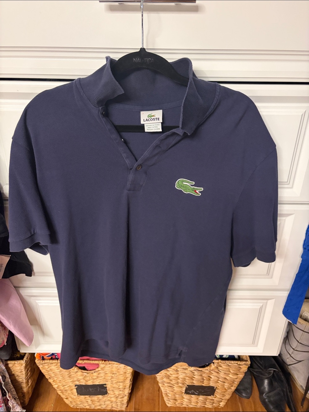 Lacoste Men's Dark Blue Polo with Green Crocodile Patch